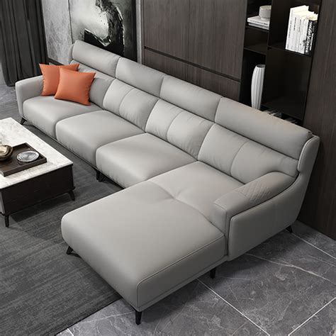 129.9" Light Gray Faux Leather Sectional Sofa with Right Chaise L-Shape