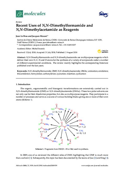 (PDF) Recent Uses of N,N-Dimethylformamide and N,N-Dimethylacetamide as Reagents | Jacques ...