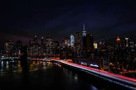 New York City Wallpaper 4K, Night view, Cityscape