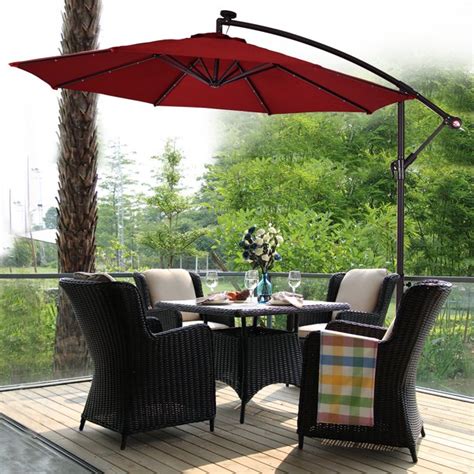 Costway 10' Hanging Solar LED Umbrella Patio Sun Shade Offset Market W/Base Burgundy - Walmart ...