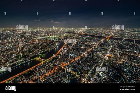 Aerial view of Tokyo Skyline by night Stock Photo - Alamy