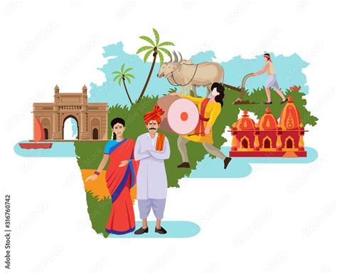 maharashtra culture with map vector Stock Vector | Adobe Stock