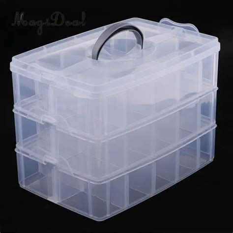 3 Layers Stackable Adjustable 30 Compartment Jewelry Dividers Box Organizer Clear Plastic Beads ...