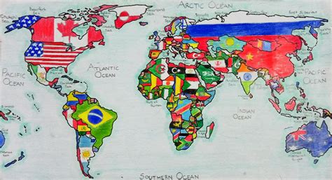 World Map with Flags (Hand-drawn) : r/mapmaking