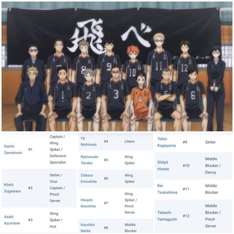 Karasuno players and their positions #Haikyuu | Haikyuu, Pallavolo, Squadra