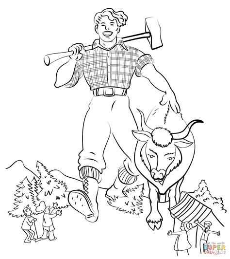 Paul Bunyan and Babe the Blue Ox coloring page | Free Printable ...