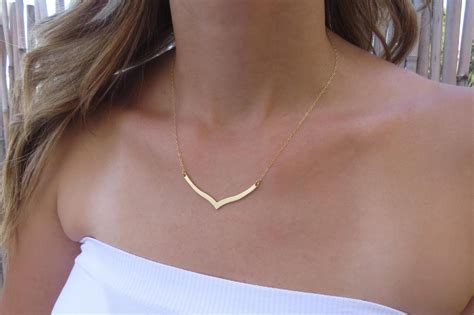 Gold Necklace, Gold Chevron Necklace, Geometric Necklace, Simple Gold Necklace, Fashion Gold ...