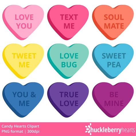 Candy Hearts Clipart - Huckleberry Hearts