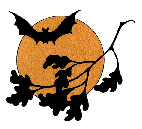 Vintage Halloween Clip Art - Bat with Moon - The Graphics Fairy