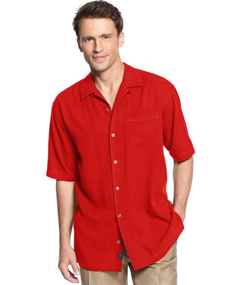 Lyst - Tommy Bahama Short-sleeve Catalina Twill Shirt in Red for Men