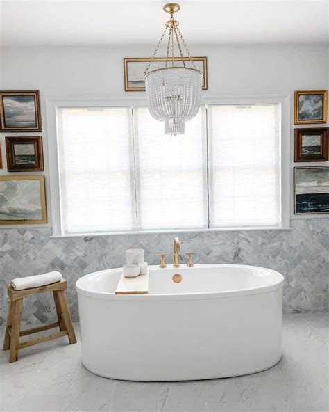 Glass Bead Chandelier in Gray Bathroom - Soul & Lane