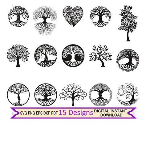 Trees Silhouette Tree Silhouette SVG Tree Of Life Stencil Tree Of Life SVG Tree Cut Tree Vector ...