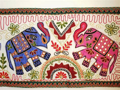 Colorful elephant wall hanging tapestry, India embroidered wall art, boho home decor, elephant ...