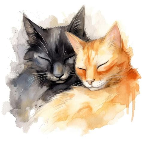 Premium AI Image | one grey cat and one orange cat cuddling