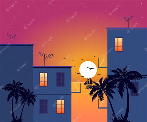 Premium Vector | Sunset beach