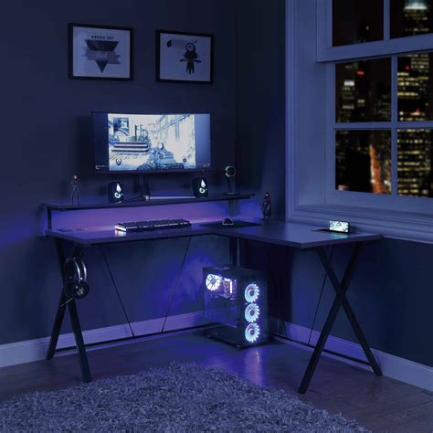 Checkpoint Battlestation L-Shaped Gaming Desk RGB LED Lights – Desk'n File