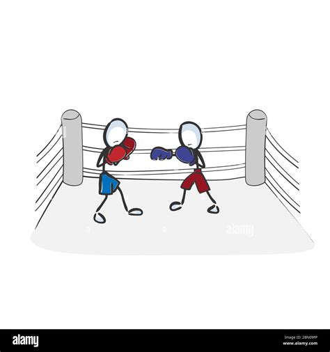 Boxing championship. Combat sports. Fight on the ring. Hand drawn. Stickman cartoon. Doodle ...