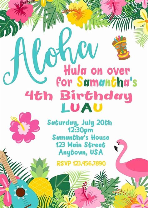 Luau Party Invitation Template New Luau Birthday Invitation Luau ...