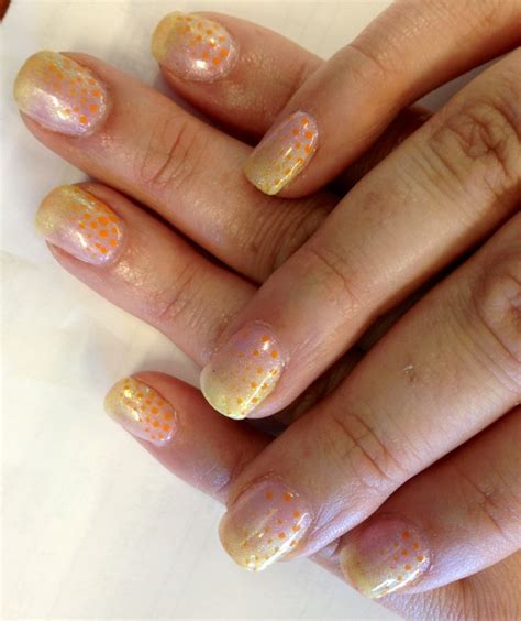 Pink with yellow glitter and orange polka dots gel polish | My nails ...