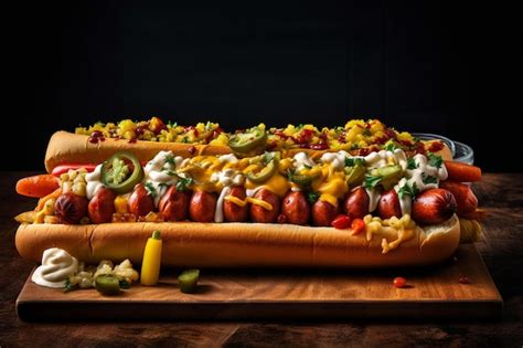 Premium AI Image | A loaded hot dog with all the toppings