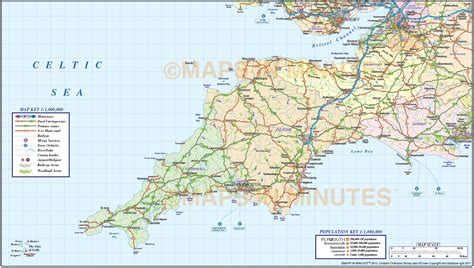 south west england county road and rail map at 1m scale in illustrator and pdf vector format