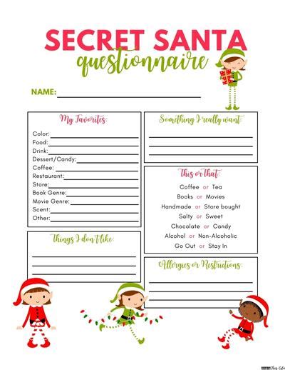 SECRET SANTA Questionnaire Printable Secret Santa Gift