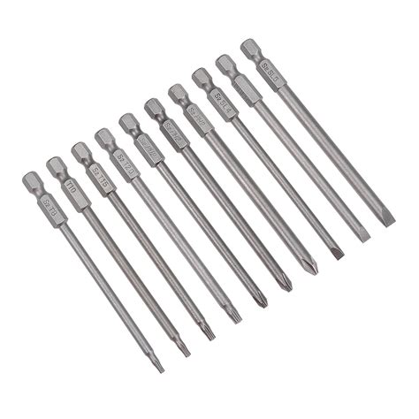 Screwdriver Bits Set 10pcs 1/4 Inch Hex Shank Magnetic Phillips Torx Slotted Bit 100mm Length S2 ...