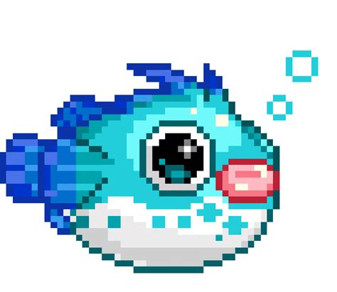 an image of a pixellated blue fish