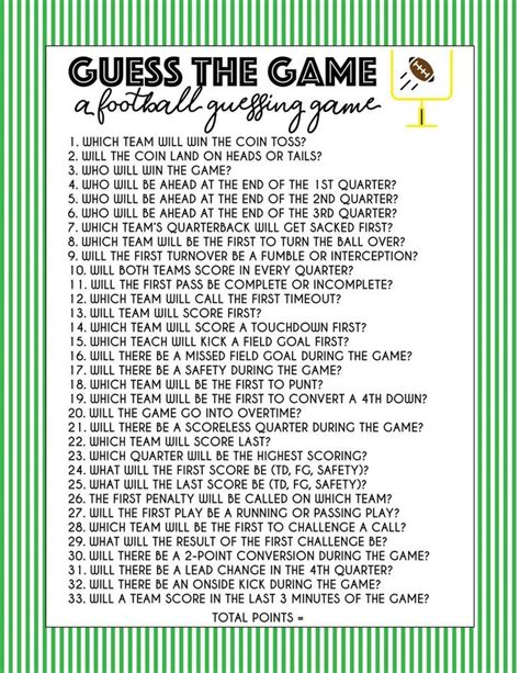 Free Printable Super Bowl Guessing Game