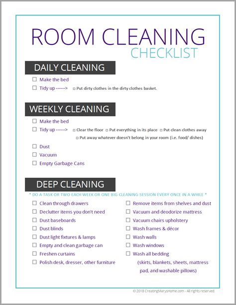 Room Cleaning Checklist Printable