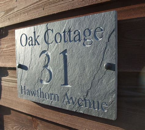 Deep Engraved Natural Riven Slate House Door Sign Name Number Plaque | eBay