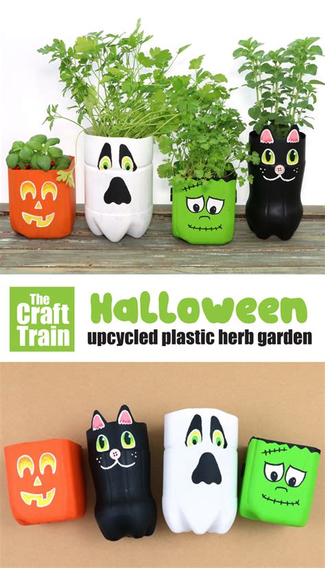 Halloween plastic bottle planters - The Craft Train