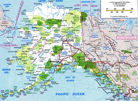 Road map of Alaska with distances between cities highway freeway free