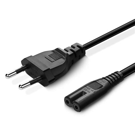 Power Cable European 2 Pole Euro Plug (Type C) to IEC C7 Figure 8 Cord (2M) (Black) Connector ...