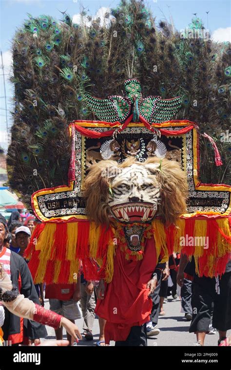 Javanese performing reog dance. Reog is a traditional dance that become ...