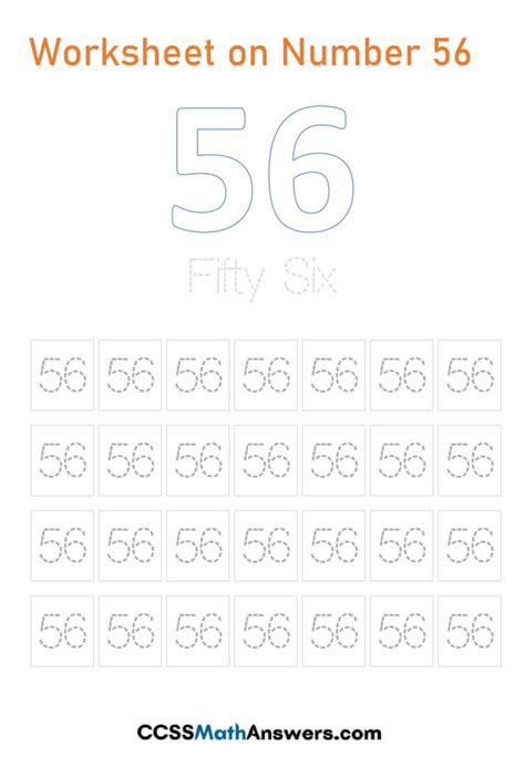 Worksheet on Number 56 | Printable Number 56 Tracing, Writing, Counting Activity Worksheets ...