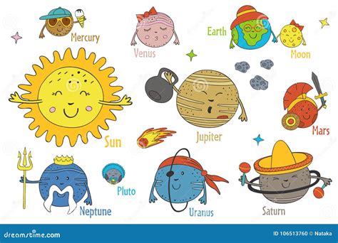 Set of Isolated Cartoon Funny Planets of the Solar System Stock Vector - Illustration of neptune ...