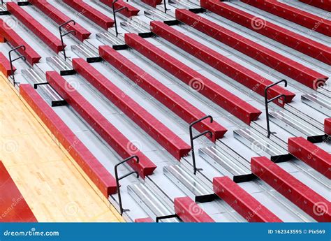 Folding Gymnasium Bleachers in a High School. Stock Image - Image of ...