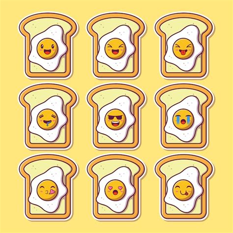 Premium Vector | Design set of cute egg toast mascot emoji.