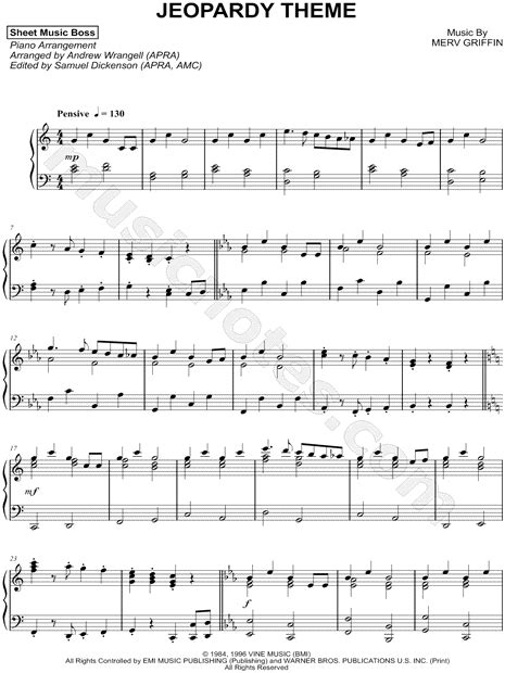 Jeopardy Theme From 'Jeopardy' Sheet Music (Easy Piano) (Piano Solo) In C Major Download Print ...