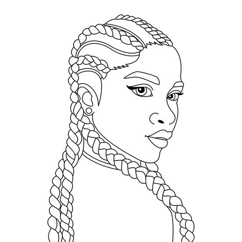 Premium Vector. Black Woman Illustration With Braids Afro Girl Vector Coloring Page Outline ...