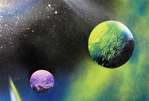 Spray Paint Planet Galaxy Painting Orange and Green Galaxy Space Spray Paint Art 2 Planets Art ...