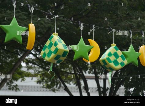 decorations hanging in mid air to celebrate hari raya festival or eid in malaysia Stock Photo ...