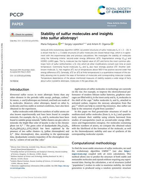 (PDF) Stability of sulfur molecules and insights into sulfur allotropy