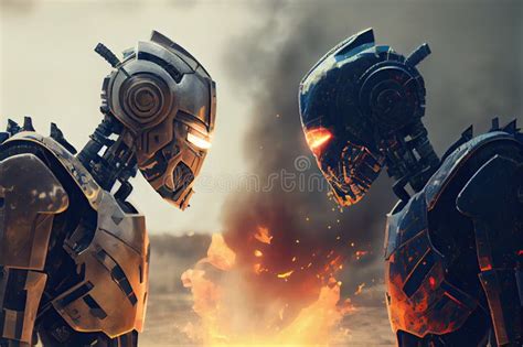 Two Robots, Fighting Each Other in Epic Battle for the Future of Humanity Stock Illustration ...