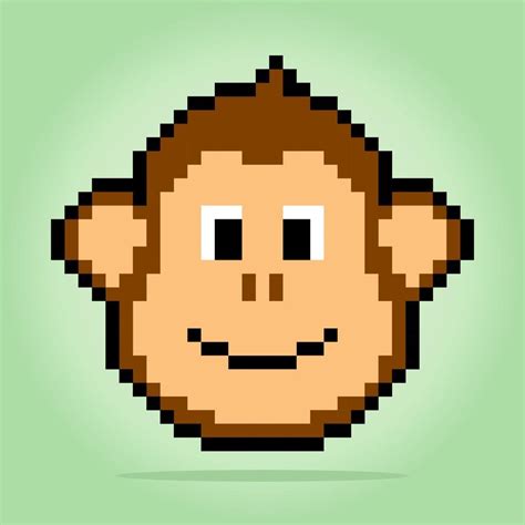 8 bits of monkey head pixels. Animals for game assets and cross stitch ...