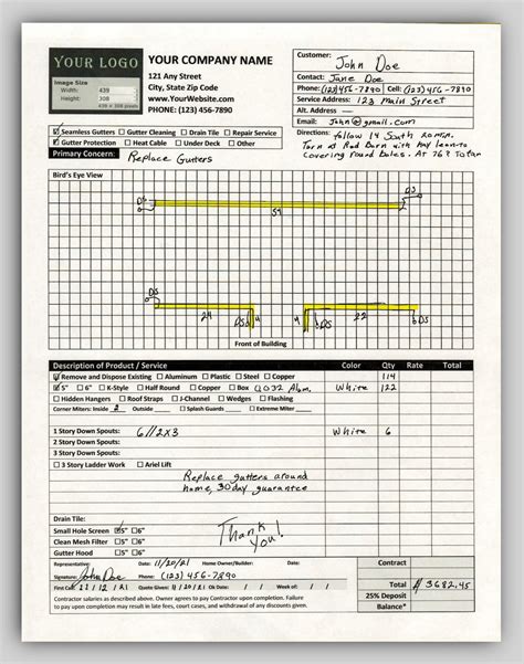 Rain Gutter Installation Company Estimate Invoice or Work - Etsy