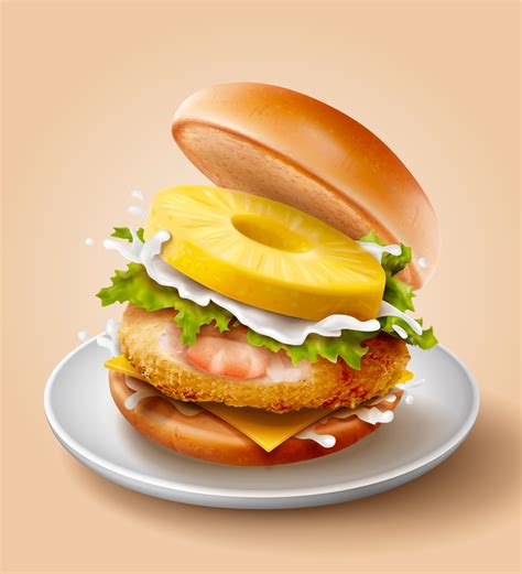 Shrimp burger with pineapple - Download Free Vectors, Clipart Graphics & Vector Art