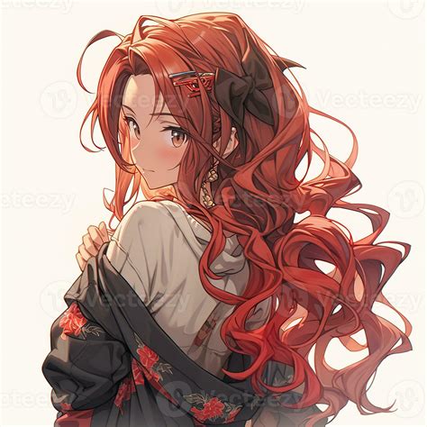 Pretty anime girl with red hair pulled back. Created with Generative AI 28109020 Stock Photo at ...