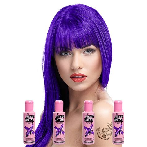 Crazy Color 4 Pack Hot Purple Semi Permanent Hair Dye 100ml